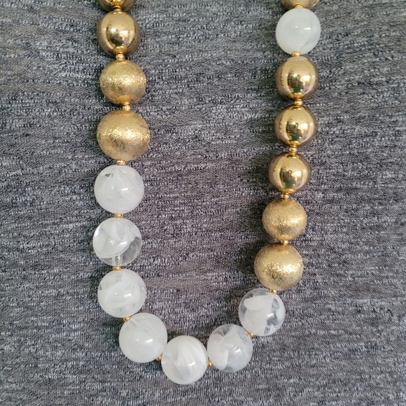 Women's Beaded Rope Fashion Necklace Round Shape Gold/White OS - Picture 3 of 4